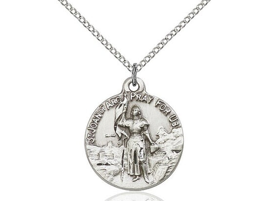 St Joan of Arc Sterling Silver Pendant  on a 18 inch Sterling Silver Light Curb Chain.