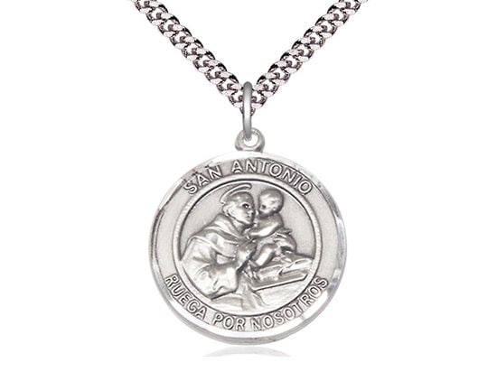 San Antonio Sterling Silver Pendant on a 24 inch Light Rhodium Heavy Curb Chain.