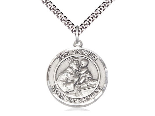 San Antonio Sterling Silver Pendant on a 24 inch Light Rhodium Heavy Curb Chain.