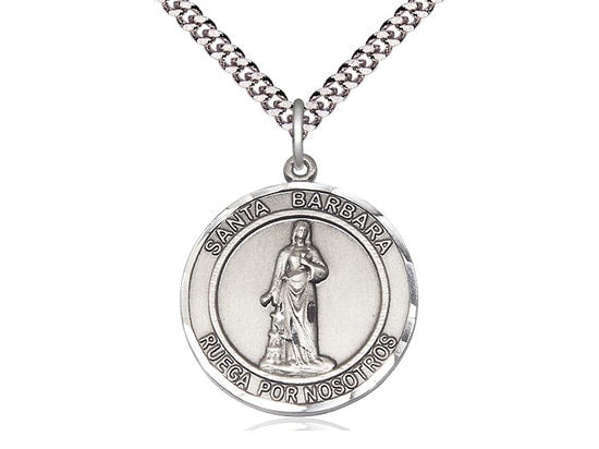 Santa Barbara Sterling Silver Pendant on a 24 inch Light Rhodium Heavy Curb Chain.