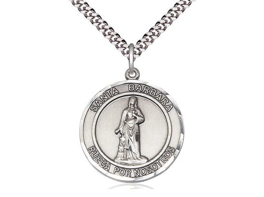 Santa Barbara Sterling Silver Pendant on a 24 inch Light Rhodium Heavy Curb Chain.