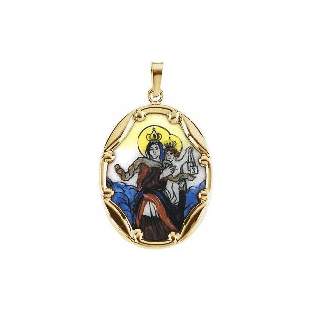 Yellow 25x19.5 mm Oval Hand Painted Porcelain Scapular Medal