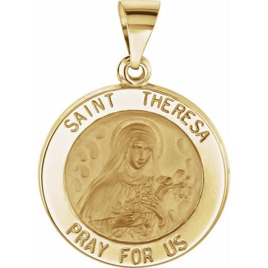 Yellow 18 mm Round Hollow St. Theresa Medal