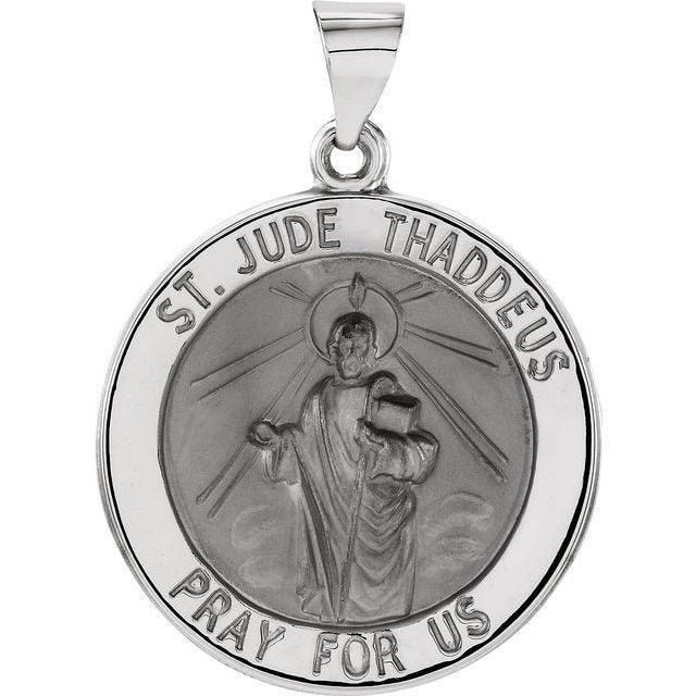 White 22 mm Hollow Round St. Jude Medal