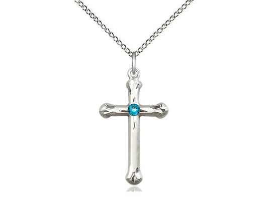 Sterling Silver Cross Pendant with a 3mm Zircon Swarovski stone on a 18 inch Sterling Silver Light Curb Chain.
