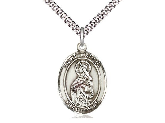 St Matilda Sterling Silver Pendant on a 24 inch Light Rhodium Heavy Curb Chain.