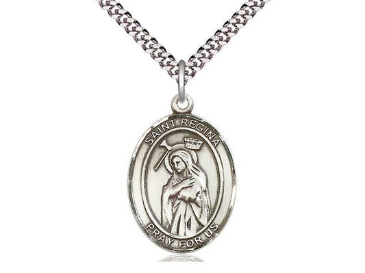 St Regina Sterling Silver Pendant  on a 24 inch Light Rhodium Heavy Curb Chain.