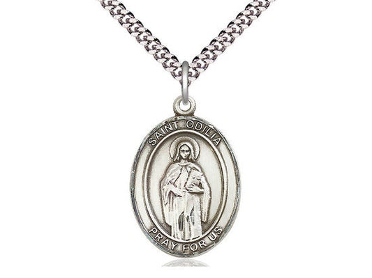St Odilia Sterling Silver Pendant on a 24 inch Light Rhodium Heavy Curb Chain.