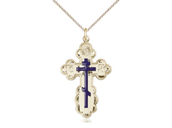 Gold Filled St. Olga Cross Medal on a Gold Filled Light Curb Chain.