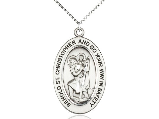 St. Christopher Sterling Silver Pendant on a 18 inch Sterling Silver Light Curb Chain.