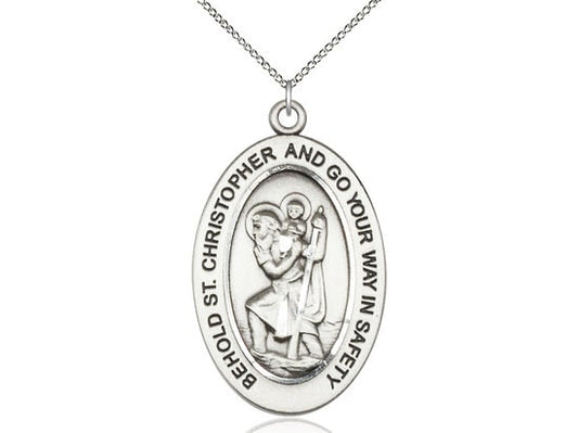St. Christopher Sterling Silver Pendant on a 18 inch Sterling Silver Light Curb Chain.