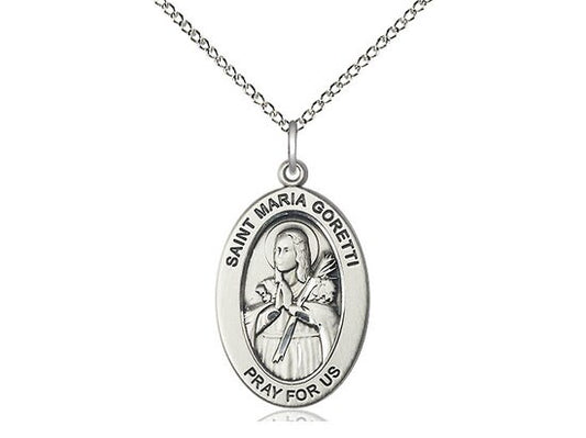 St. Maria Goretti Sterling Silver Pendant on a 18 inch Sterling Silver Light Curb Chain.