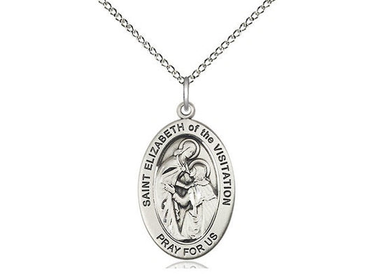 St. Elizabeth of the Visitation Sterling Silver Pendant on a 18 inch Sterling Silver Light Curb Chain.