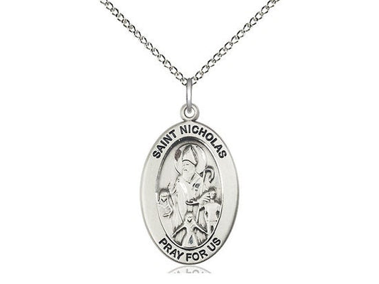 St. Nicholas Sterling Silver Pendant on a 18 inch Sterling Silver Light Curb Chain.