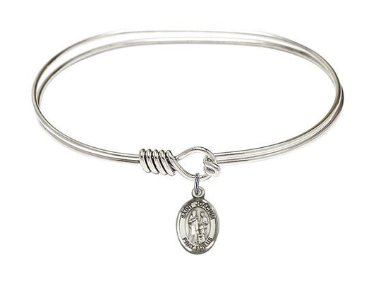 Saint Joachim Sterling Silver Charm on a 7 inch Oval Eye Hook Rhodium Bangle Bracelet
