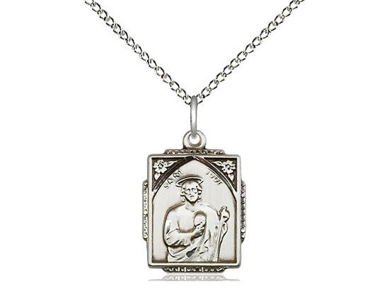 Saint Jude Sterling Silver Pendant on a 18 inch Sterling Silver Light Curb Chain.