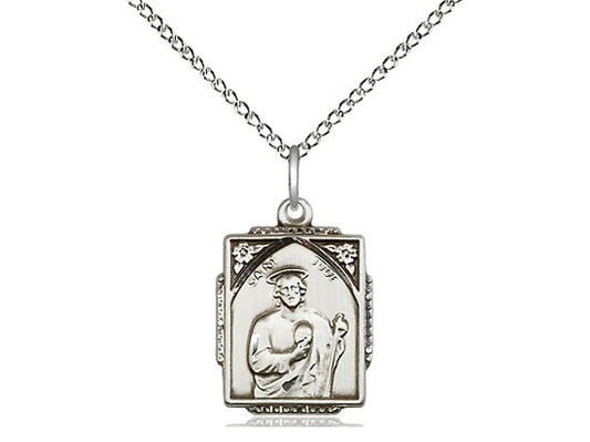 Saint Jude Sterling Silver Pendant on a 18 inch Sterling Silver Light Curb Chain.