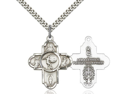 5-Way Soccer Sterling Silver Pendant on a 24 inch Light Rhodium Heavy Curb Chain.