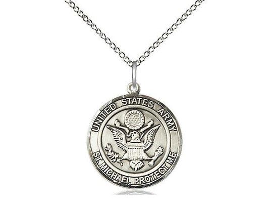 Army St Michael Sterling Silver Pendanton a 18 inch Sterling Silver Light Curb Chain.
