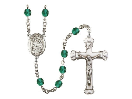 St. Raphael the Archangel Center Hand Made Silver Plate Rosary with 6mm Fire Polished Zircon Beads