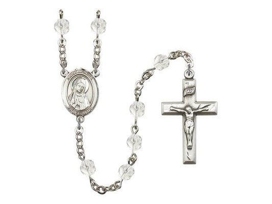 St. Monica Center Hand Made Silver Plate Rosary with 6mm Fire Polished Crystal Beads
