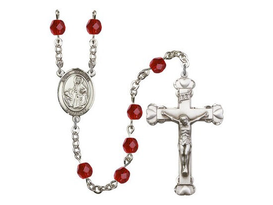 St. Dymphna Center Hand Made Silver Plate Rosary with 6mm Fire Polished Ruby Beads