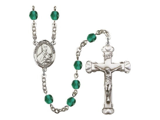 St. Gemma Galgani Center Hand Made Silver Plate Rosary with 6mm Fire Polished Zircon Beads