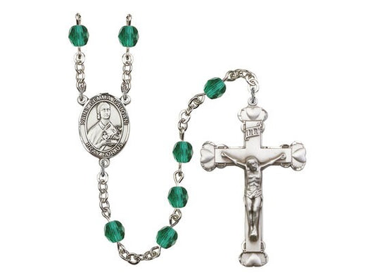 St. Gemma Galgani Center Hand Made Silver Plate Rosary with 6mm Fire Polished Zircon Beads