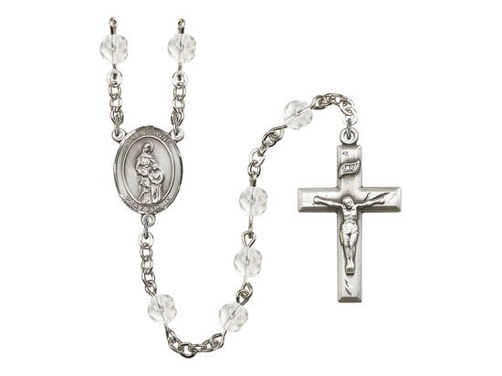 St. Anne Center Hand Made Silver Plate Rosary with 6mm Fire Polished Crystal Beads