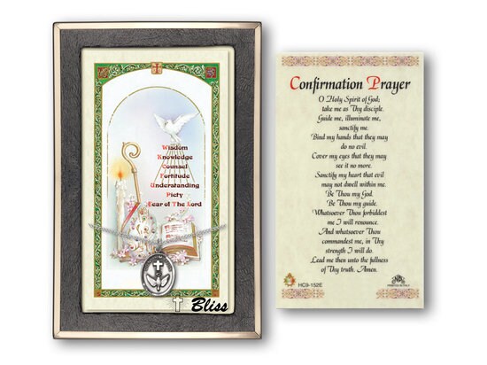 Confirmation Medal on a 18 inch Lite Curb Chain with a Confirmation Prayer Prayer Card.