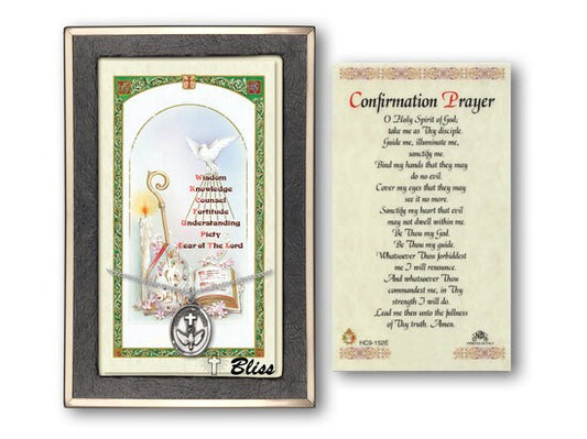 Confirmation Medal on a 18 inch Lite Curb Chain with a Confirmation Prayer Prayer Card.