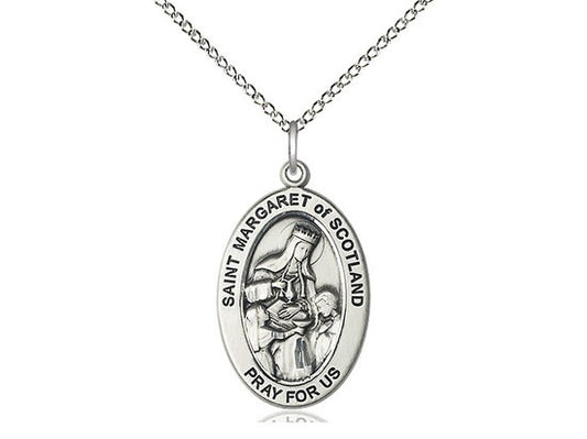 St. Margaret of Scotland Sterling Silver Pendant on a 18 inch Sterling Silver Light Curb Chain.