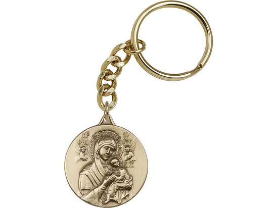 Our Lady of Perpetual Health Keychain Gold Finish
