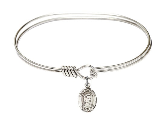 Saint Elizabeth of Hungary Sterling Silver Charm on a 7 inch Oval Eye Hook Rhodium Bangle Bracelet