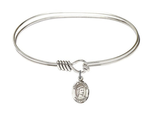 Saint Elizabeth of Hungary Sterling Silver Charm on a 7 inch Oval Eye Hook Rhodium Bangle Bracelet