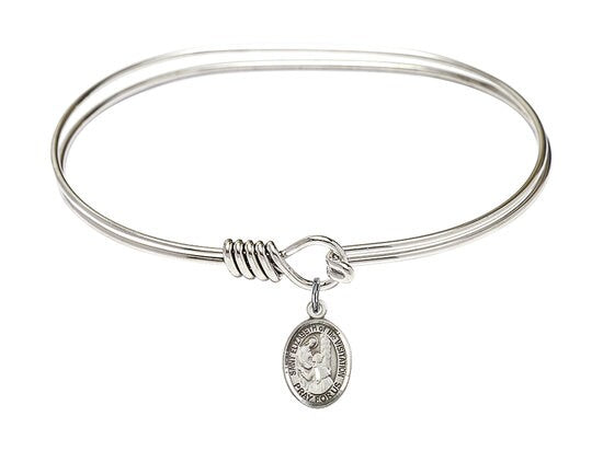 Saint Elizabeth of the Visitation Sterling Silver Charm on a 7 inch Oval Eye Hook Rhodium Bangle Bracelet