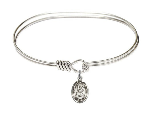 Saint Frances of Rome Sterling Silver Charm on a 7 inch Oval Eye Hook Rhodium Bangle Bracelet