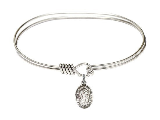 Saint Gabriel the Archangel Sterling Silver Charm on a 7 inch Oval Eye Hook Rhodium Bangle Bracelet