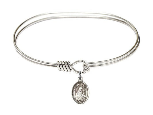 Saint Gertrude of Nivelles Sterling Silver Charm on a 7 inch Oval Eye Hook Rhodium Bangle Bracelet