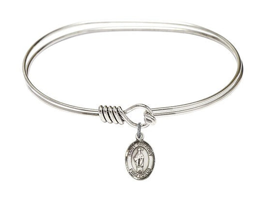 Saint Gregory the Great Sterling Silver Charm on a 7 inch Oval Eye Hook Rhodium Bangle Bracelet