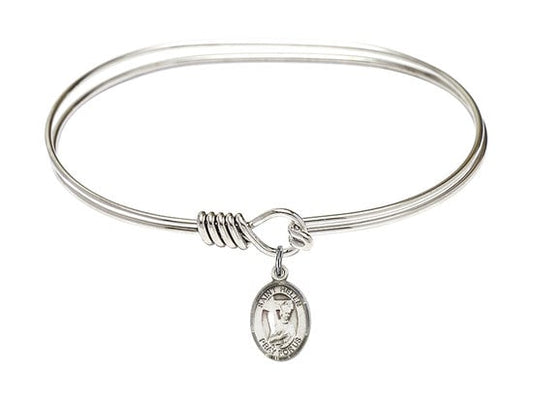 Saint Helen Sterling Silver Charm on a 7 inch Oval Eye Hook Rhodium Bangle Bracelet