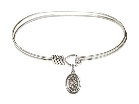 Saint James the Greater Sterling Silver Charm on a 7 inch Oval Eye Hook Rhodium Bangle Bracelet