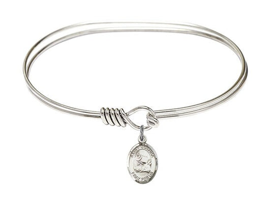 Saint Joshua Sterling Silver Charm on a 7 inch Oval Eye Hook Rhodium Bangle Bracelet