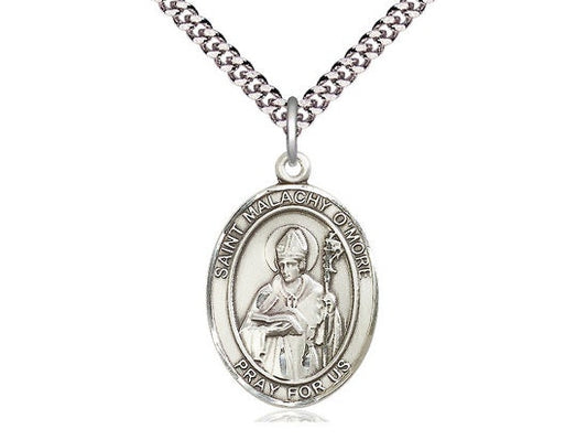 St Malachy O'More Sterling Silver Pendant  on a 24 inch Light Rhodium Heavy Curb Chain.