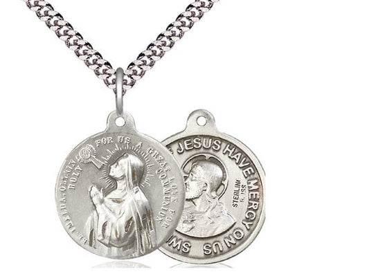 Blessed Imelda / Sacred Heart of Jesus Sterling Silver Pendant on a 24 inch Light Rhodium Heavy Curb Chain.