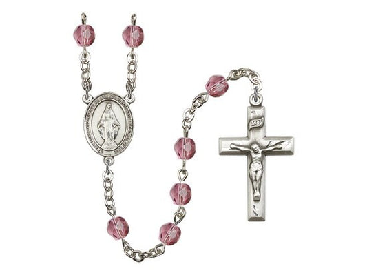 Religious  Center Hand Made Silver Plate Rosary with 6mm Fire Polished Amethyst Beads
