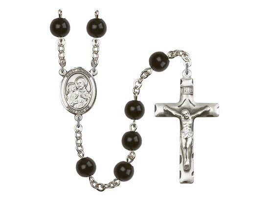 St. Joseph Center Hand Made Silver Plate Rosary with 7mm Black Onyx Beads