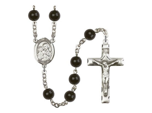 St. Joseph Center Hand Made Silver Plate Rosary with 7mm Black Onyx Beads