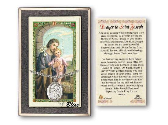 Saint Joseph Medal on a 24 inch Heavy Curb Chain with a Prayer to St Joseph Prayer Card.
