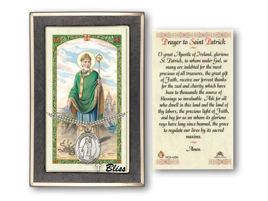 Saint Patrick Medal on a 24 inch Heavy Curb Chain with a Prayer to St Patrick Prayer Card.